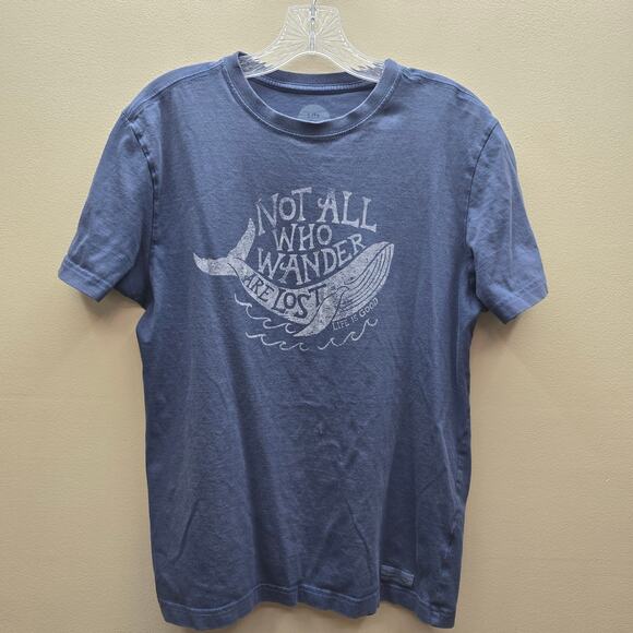 Life Is Good Not All Who Wander Are Lost Whale Graphic Crusher Tee TShirt Small - Picture 1 of 6